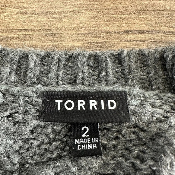 Torrid plus size 2 2X Gray Cable Cardigan Sweater Grandpa Grey Wool Blend Cozy - Picture 7 of 8